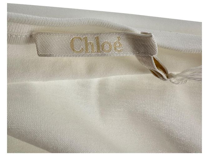 T-shirt Chloé a maniche corte con girocollo a volant in cotone bianco avorio - vista 5