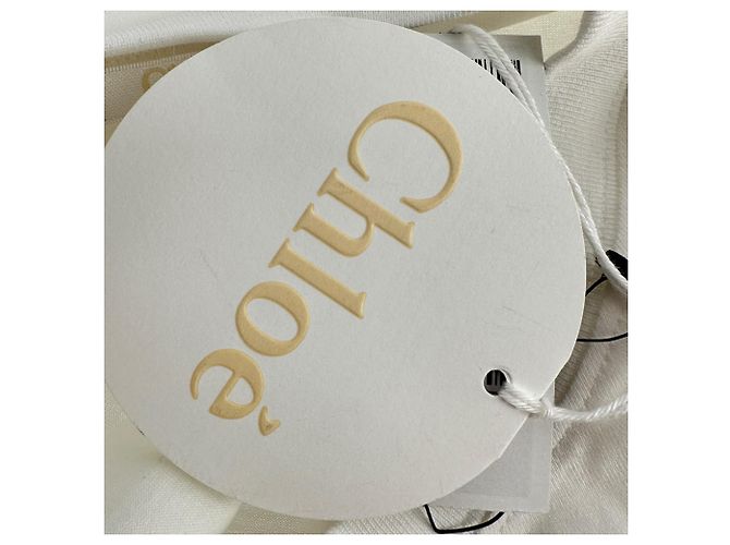 T-shirt Chloé a maniche corte con girocollo a volant in cotone bianco avorio - vista 7