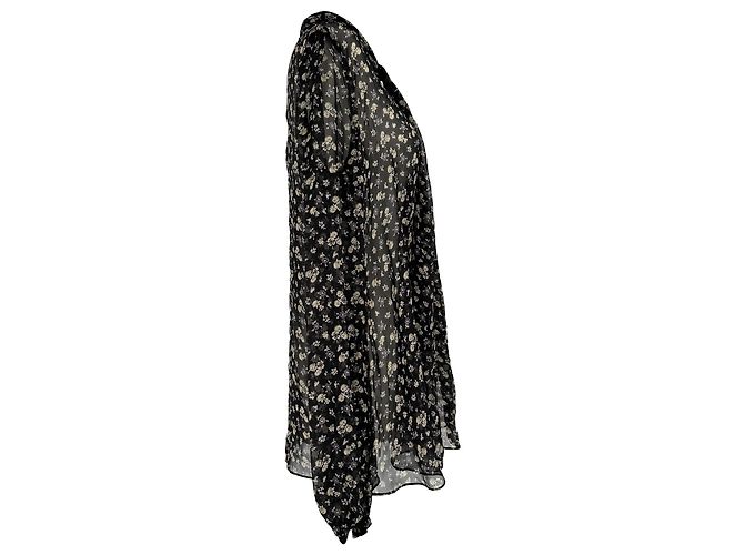 Alexander McQueen Bluse mit drapiertem Vorderteil in schwarzem Blumenprint aus schwarzem Polyester - Ansicht 2