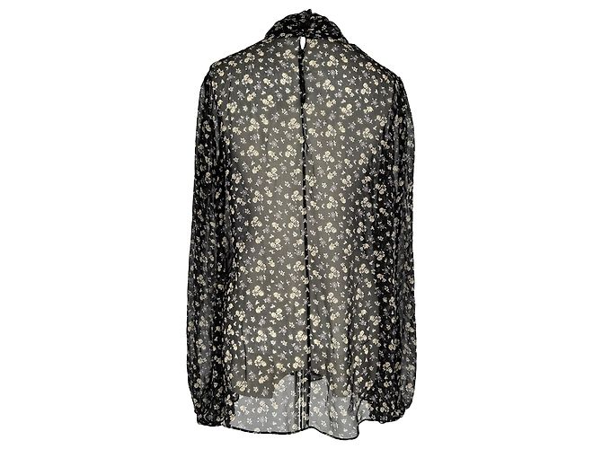 Alexander McQueen Bluse mit drapiertem Vorderteil in schwarzem Blumenprint aus schwarzem Polyester - Ansicht 3