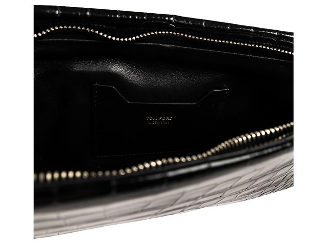 Clutch Tom Ford Aura in pelle nera effetto coccodrillo - vista 4