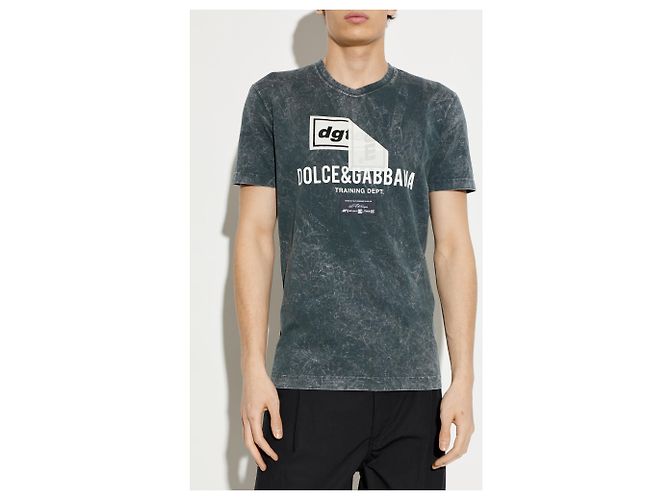 T-shirt con logo Dolce & Gabbana in cotone grigio - vista 2
