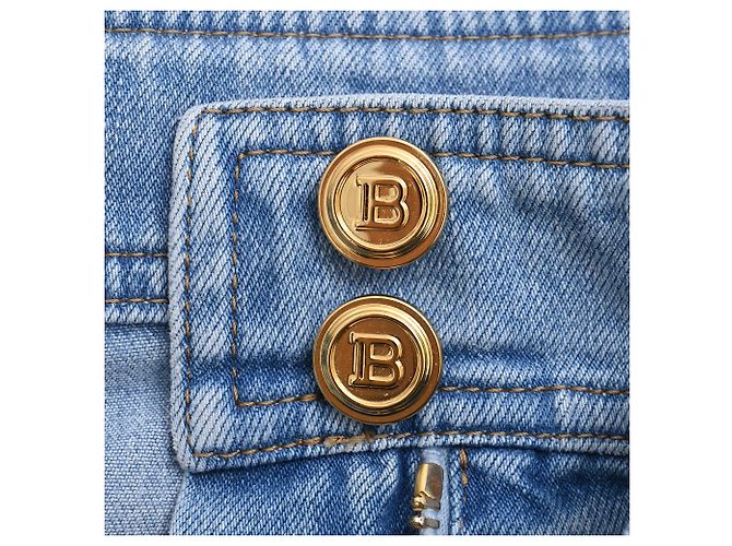Vaqueros Boyfriend con Cinturón Balmain en Algodón Azul - vista 12