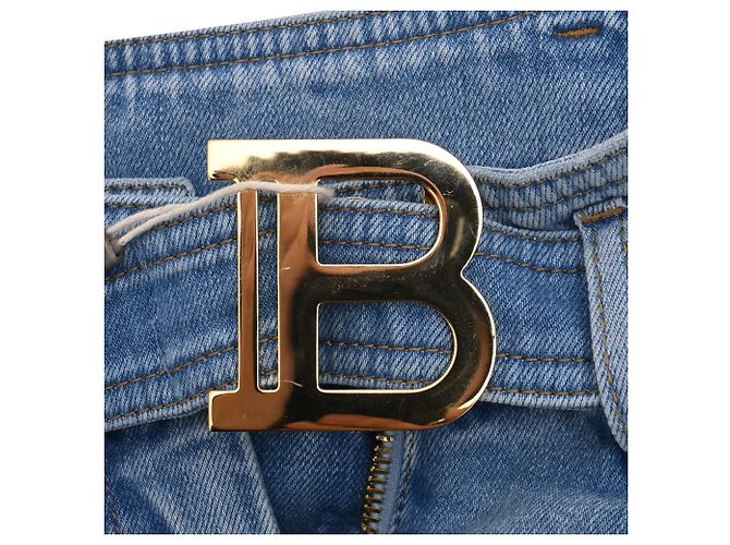 Vaqueros Boyfriend con Cinturón Balmain en Algodón Azul - vista 13