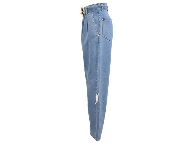 Vaqueros Boyfriend con Cinturón Balmain en Algodón Azul - vista 2