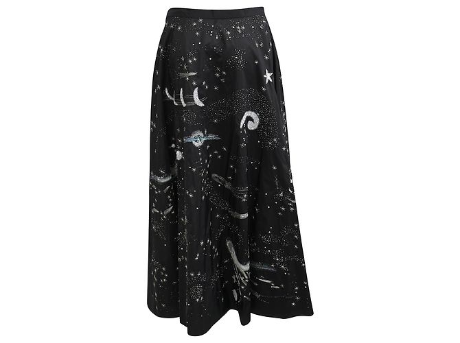 Falda midi estampada Christian Dior en seda negra - vista 3