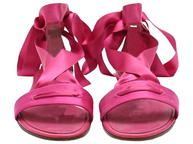 Autre Marque Sandali bassi con lacci Saint Laurent in raso rosa - vista 2