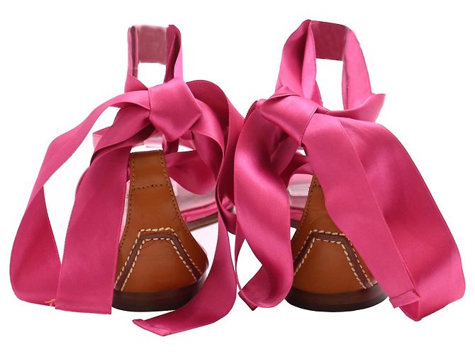 Autre Marque Sandali bassi con lacci Saint Laurent in raso rosa - vista 3