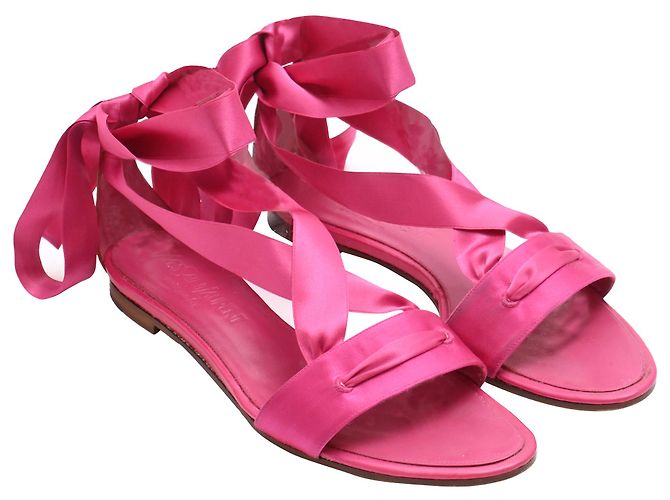 Autre Marque Sandali bassi con lacci Saint Laurent in raso rosa - vista 4