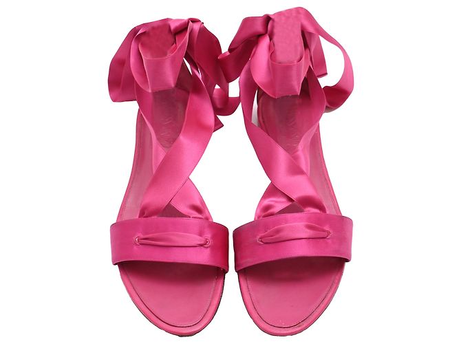 Autre Marque Sandali bassi con lacci Saint Laurent in raso rosa - vista 5