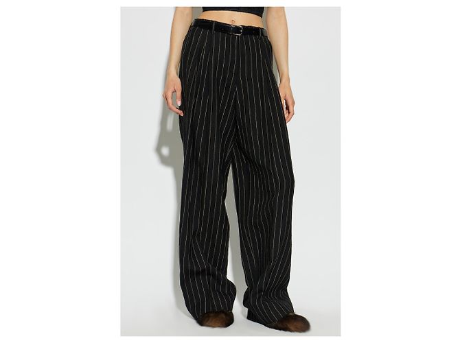 Pantalones negros de raya diplomática Dolce & Gabbana con cinturón - vista 2