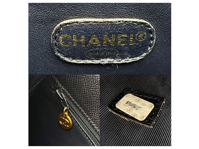 Borsa Tote Chanel in pelle caviar blu navy - vista 15