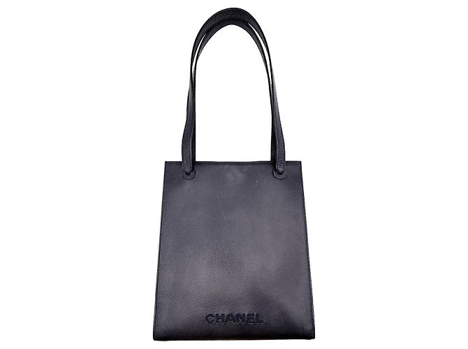 Borsa Tote Chanel in pelle caviar blu navy - vista 2