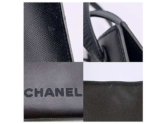 Borsa Tote Chanel in pelle caviar blu navy - vista 9