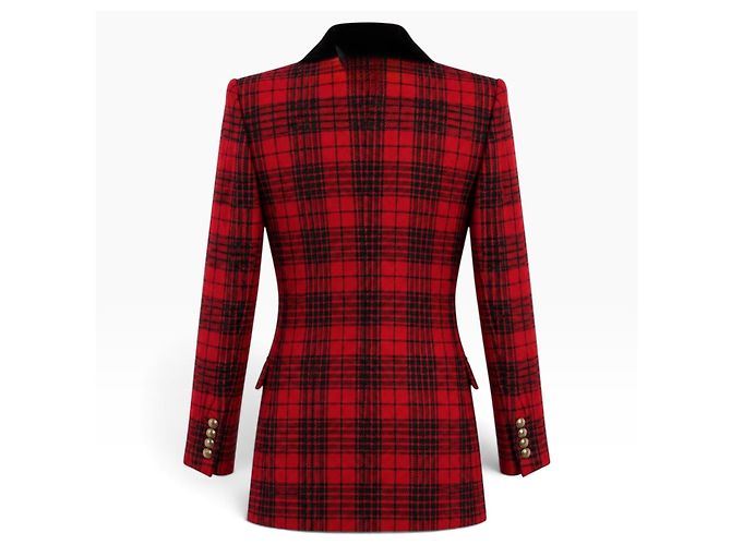 Autre Marque Saint Laurent Blazer Xadrez Vermelho em Lã e Seda - vista 2