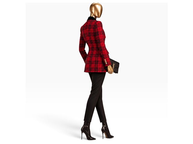 Autre Marque Saint Laurent Blazer Xadrez Vermelho em Lã e Seda - vista 5