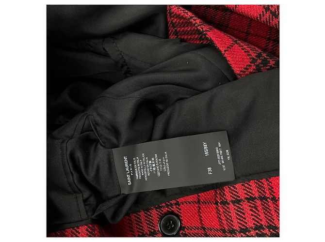 Autre Marque Saint Laurent Blazer Xadrez Vermelho em Lã e Seda - vista 7