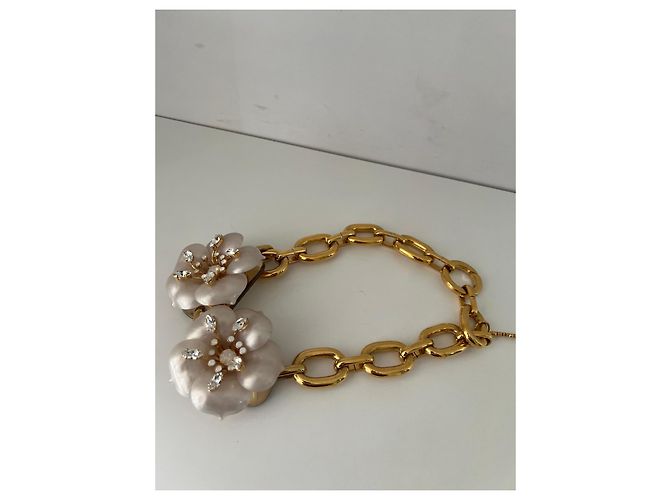 Bracelete Miu Miu dourado com flores e cristais - vista 3