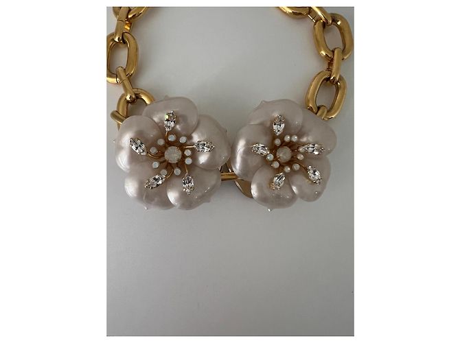 Bracelete Miu Miu dourado com flores e cristais - vista 4