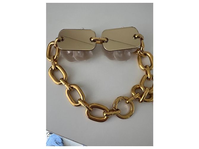 Bracelete Miu Miu dourado com flores e cristais - vista 5