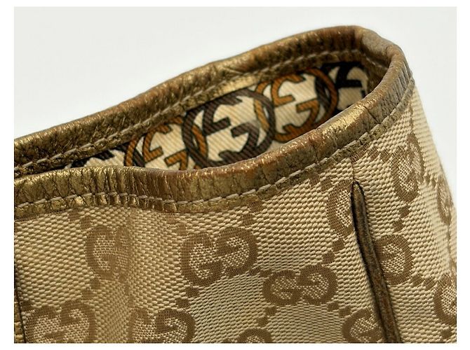 Borsa Tote Gucci in tela GG beige e oro - vista 11