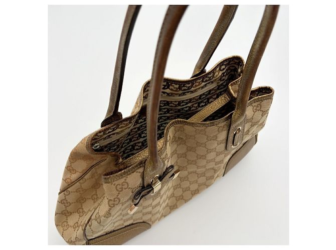 Borsa Tote Gucci in tela GG beige e oro - vista 16