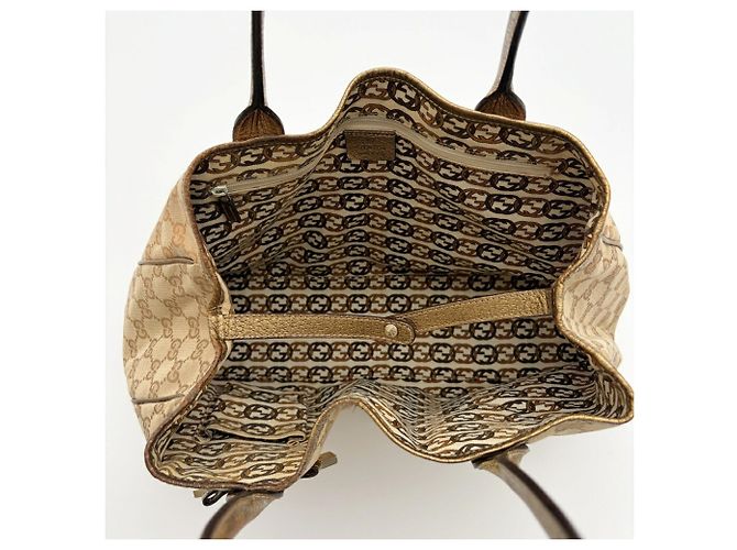 Borsa Tote Gucci in tela GG beige e oro - vista 17