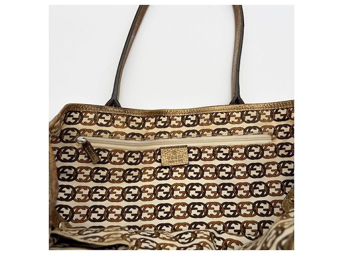 Borsa Tote Gucci in tela GG beige e oro - vista 19