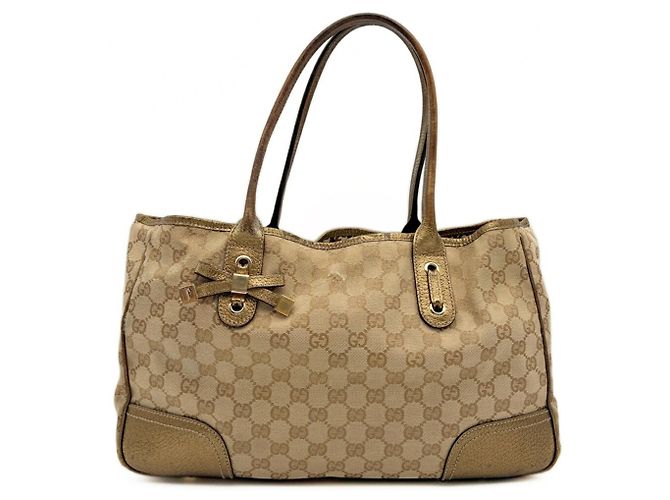 Borsa Tote Gucci in tela GG beige e oro - vista 2