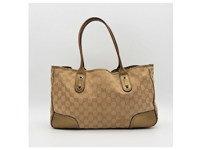 Borsa Tote Gucci in tela GG beige e oro - vista 3