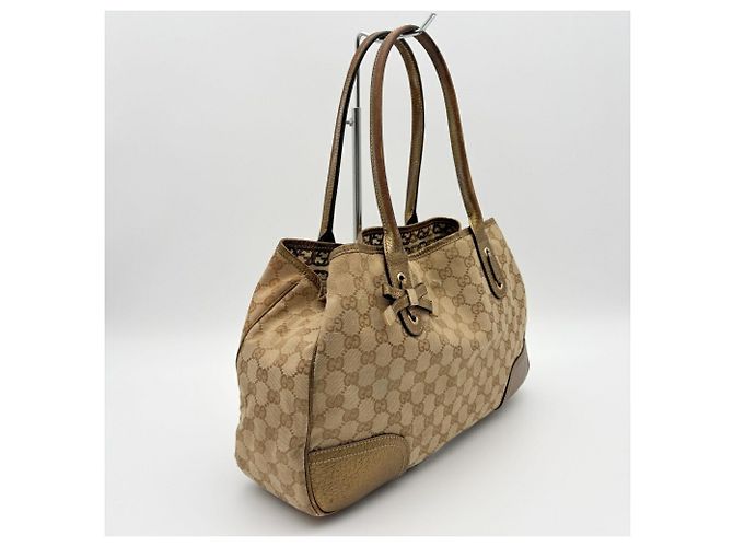 Borsa Tote Gucci in tela GG beige e oro - vista 4