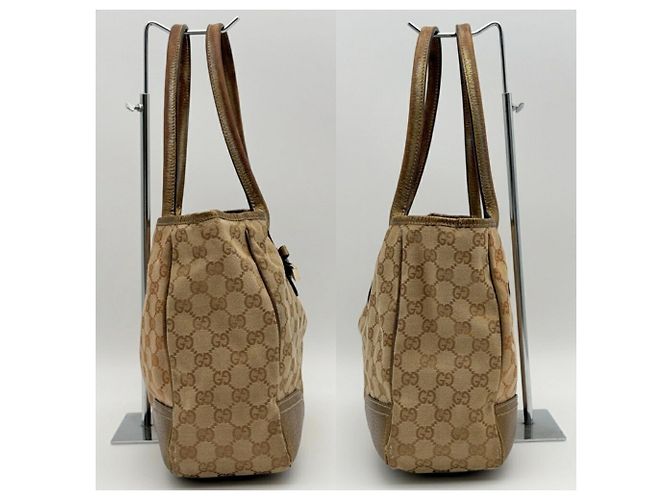 Borsa Tote Gucci in tela GG beige e oro - vista 5