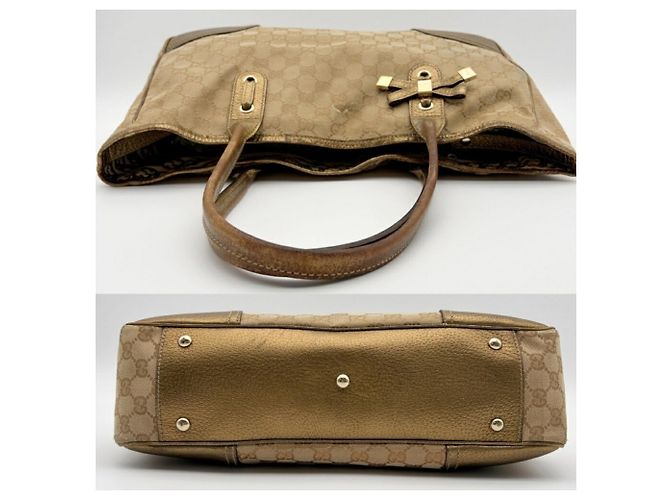 Borsa Tote Gucci in tela GG beige e oro - vista 6