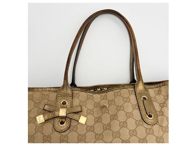 Borsa Tote Gucci in tela GG beige e oro - vista 7
