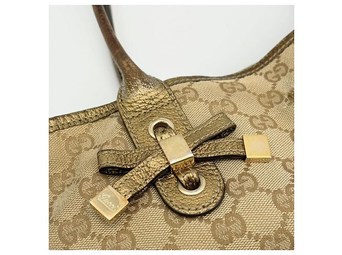 Borsa Tote Gucci in tela GG beige e oro - vista 8