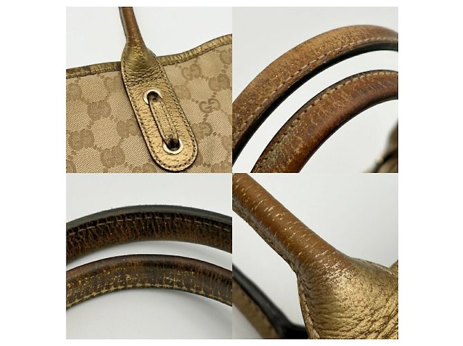 Borsa Tote Gucci in tela GG beige e oro - vista 9