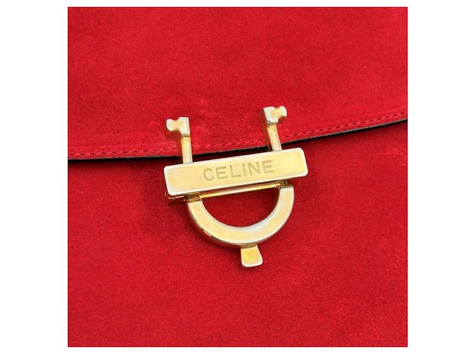 Céline Borsa Celine Horseshoe in pelle scamosciata rossa - vista 10