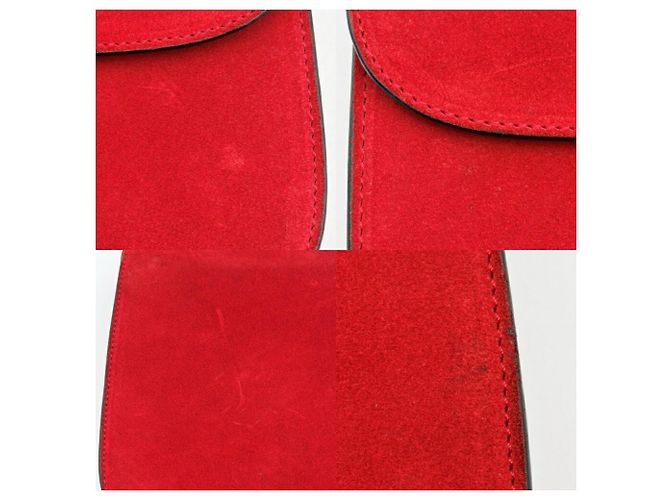 Céline Borsa Celine Horseshoe in pelle scamosciata rossa - vista 12