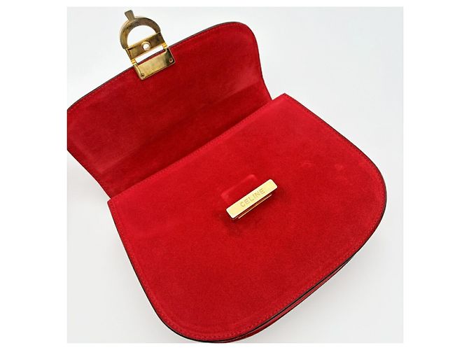 Céline Borsa Celine Horseshoe in pelle scamosciata rossa - vista 17