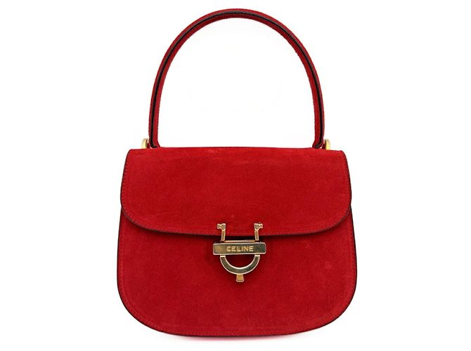 Céline Borsa Celine Horseshoe in pelle scamosciata rossa - vista 2