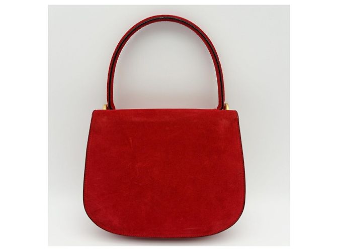 Céline Borsa Celine Horseshoe in pelle scamosciata rossa - vista 3