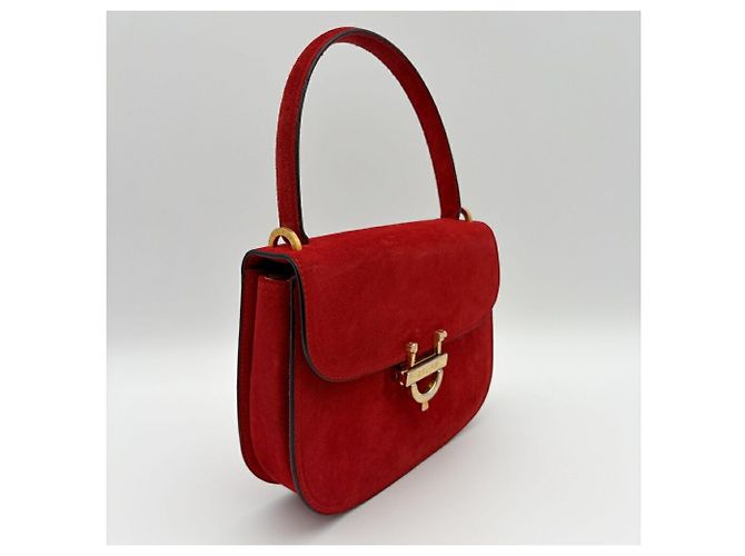 Céline Borsa Celine Horseshoe in pelle scamosciata rossa - vista 4