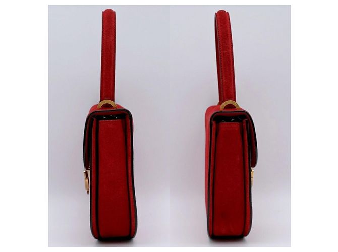 Céline Borsa Celine Horseshoe in pelle scamosciata rossa - vista 5