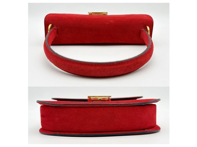Céline Borsa Celine Horseshoe in pelle scamosciata rossa - vista 6