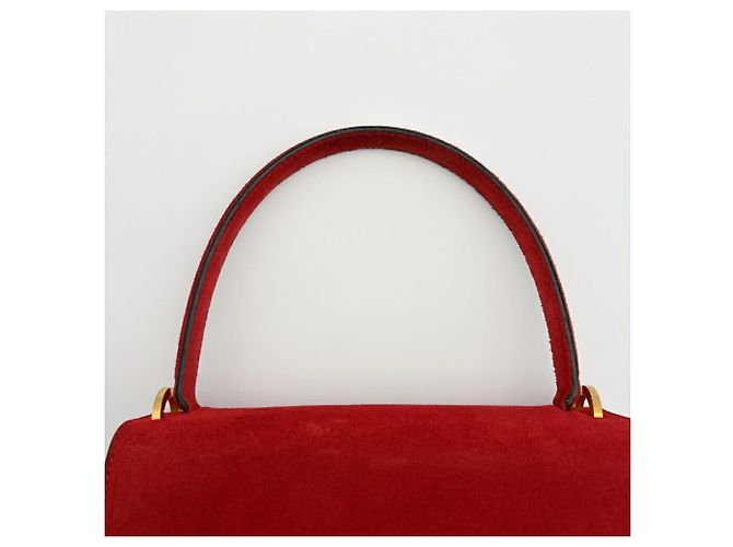 Céline Borsa Celine Horseshoe in pelle scamosciata rossa - vista 7