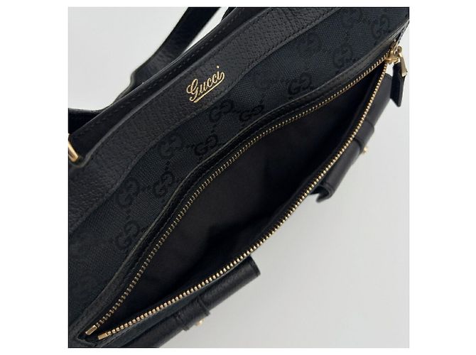 Borsa tote Gucci Abbey nera in tela GG e pelle - vista 14