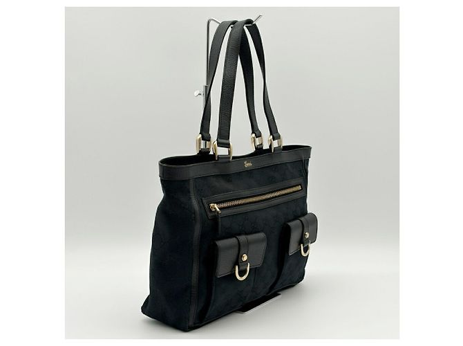 Borsa tote Gucci Abbey nera in tela GG e pelle - vista 4
