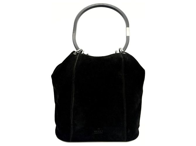 Borsa Gucci in camoscio e pelle nera - vista 2