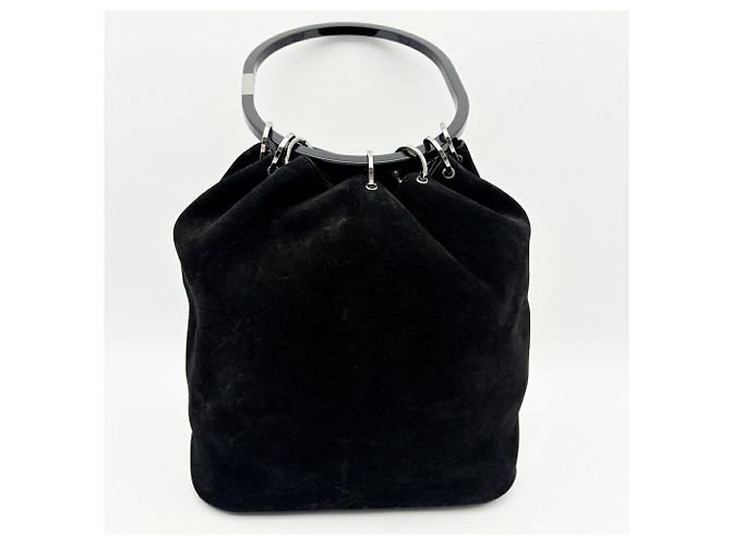 Borsa Gucci in camoscio e pelle nera - vista 3
