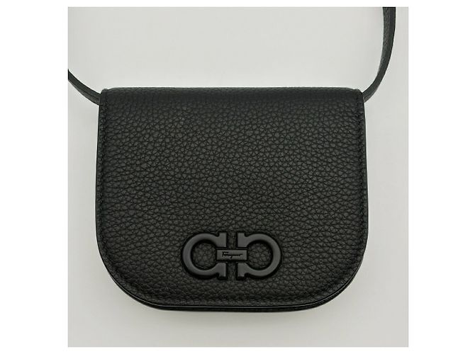 Gancini Borsa a tracolla in pelle nera Salvatore Ferragamo - vista 3